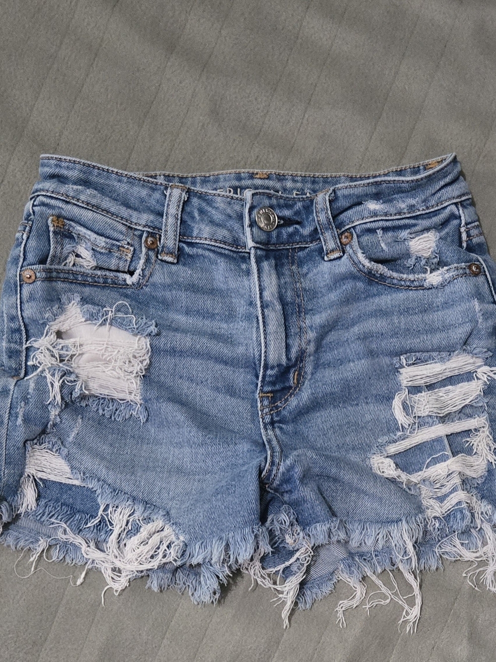 American Eagle Stretch Distressed Denim Shorts Size 0 Frayed Hem